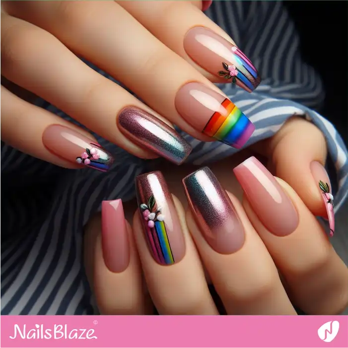 Holographic Nails with Rainbow Design | Pride | LGBTQIA2S+ Nails - NB2056